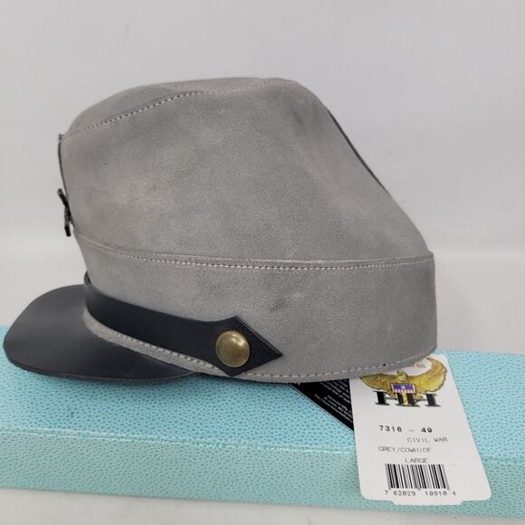 Civil War Confederate Gray Henschel Hat Co LARGE Leather Suede Reenactment NWT - Picture 3 of 7